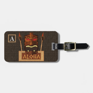 Étiquette À Bagage Tiki en bois vintage et torche aloha hawaïen