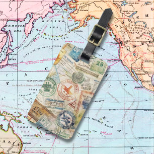 Étiquette À Bagage Timbres de passeport vintages