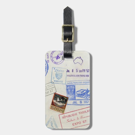 Étiquette À Bagage Timbres Visa Passeport vintage (Devant Vertical)