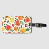 Étiquette À Bagage Tissu à motif de fruits d'été | Pastèque tropicale (Devant Horizontal)
