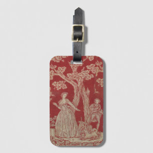 Étiquette À Bagage Tissu rouge vintage toile de Jouy française