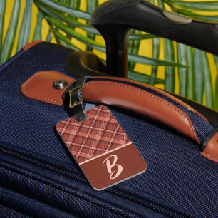 Étiquette À Bagage Tissu tressé Brown et ivoire, bloc de couleur