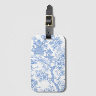 Étiquette À Bagage Toile de chinoiserie bleue dragon fleur de cerisie