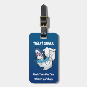 Étiquette À Bagage Toilette Shark Funny Blue Cartoon