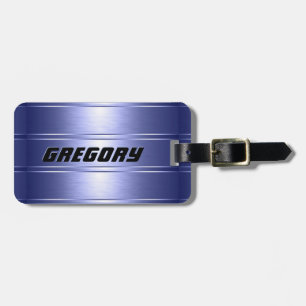 Étiquette À Bagage Tons Bleus Métalluriques Grilles Motif 2