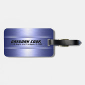 Étiquette À Bagage Tons Bleus Métalluriques Grilles Motif 2 (Dos horizontal)