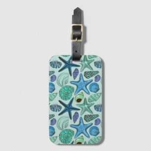 Étiquette À Bagage Tons De Coquillages Bleus Et Motif D'Étoile