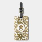 Étiquette À Bagage Tons or Damas florales sur Arrière - plan blanc (Devant Vertical)
