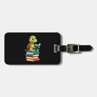 Étiquette À Bagage Tortue adorable lisant des livres (4)