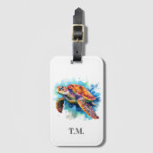 Étiquette À Bagage Tortue aquarelle monogramme (Devant Vertical)
