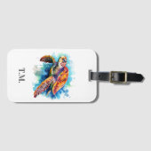 Étiquette À Bagage Tortue aquarelle monogramme (Devant Horizontal)