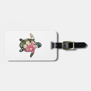 Étiquette À Bagage Tortue de mer floral navy