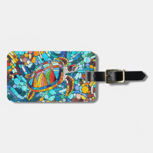Étiquette À Bagage Tortue mosaïque colorée