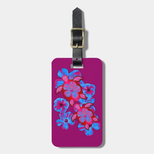 Étiquette À Bagage Tortues de Honu et fleurs tropicales de ketmie (Devant Vertical)