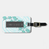 Étiquette À Bagage Tortues de mer turquoises d'aquarelle sur les (Devant horizontal)