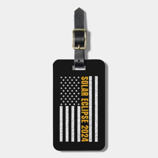 Étiquette À Bagage Total Solar Eclipse USA 8 avril 2024 Drapeau améri (Devant Vertical)