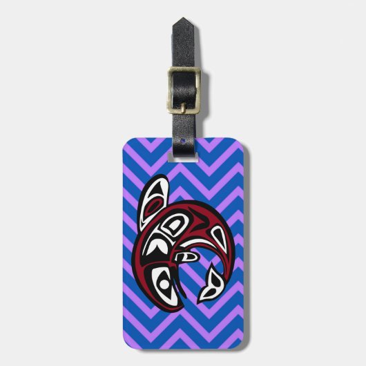 Étiquette À Bagage Totem Tribal Tattoo Côte Nord-Ouest Alaska Orca (Devant Vertical)