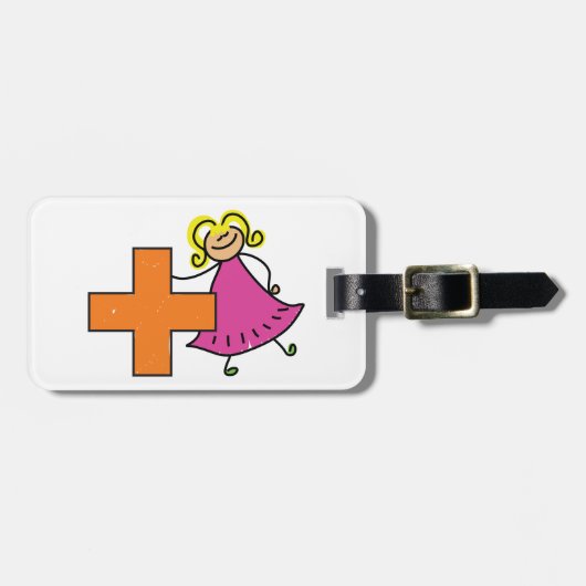 Étiquette À Bagage Touche mignonne fille avec signe plus (Devant horizontal)