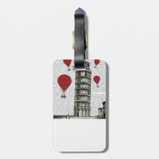 Étiquette À Bagage Tour de Pise et Ballons rouges à air chaud (Dos Vertical)