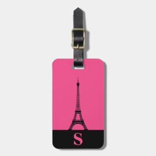 Étiquette À Bagage Tour Eiffel à monogramme avec rayure / Rose frança