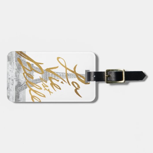 Étiquette À Bagage Tour Eiffel avec l'écriture d'or (Devant horizontal)