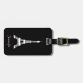 Étiquette À Bagage Tour Eiffel français noir et blanc Girly de style (Devant horizontal)