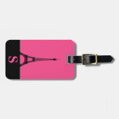 Étiquette À Bagage Tour Eiffel Monogramme avec Grille / Rose français (Devant horizontal)