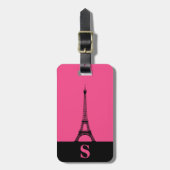 Étiquette À Bagage Tour Eiffel Monogramme avec Grille / Rose français (Devant Vertical)