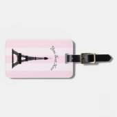 Étiquette À Bagage Tour Eiffel rose parisien chic de noir de rayure (Devant horizontal)
