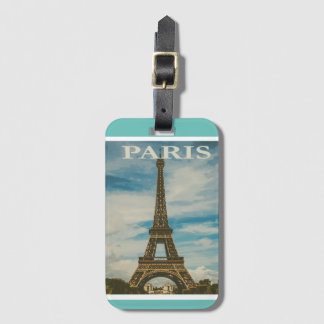 Étiquette À Bagage Tour Eiffel vintage Paris France Turquoise & Blanc