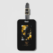 Étiquette À Bagage tourbillon de marbre floral de luxe en or noir (Devant Vertical)