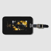 Étiquette À Bagage tourbillon de marbre floral de luxe en or noir (Devant Horizontal)