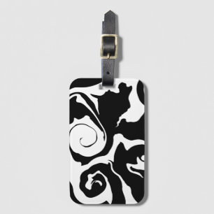 Étiquette À Bagage Tourbillon noir et Marbre blanc moderne