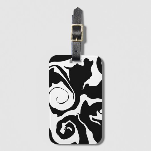 Étiquette À Bagage Tourbillon noir et Marbre blanc moderne (Devant Vertical)
