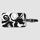 Étiquette À Bagage Tourbillon noir et Marbre blanc moderne (Devant Horizontal)