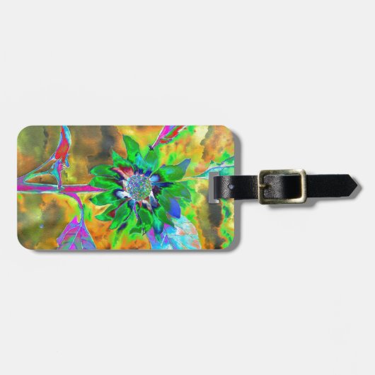 Étiquette À Bagage tournesol Abstrait vert or | retro funky (Devant horizontal)