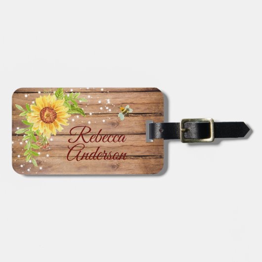 Étiquette À Bagage Tournesol jaune rustique Personnalisé (Devant horizontal)