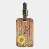 Étiquette À Bagage Tournesol jaune rustique Personnalisé (Devant Vertical)