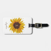 Étiquette À Bagage Tournesol Monogramme avec Points de Feuille d'Or (Devant horizontal)
