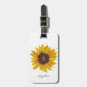 Étiquette À Bagage Tournesol Monogramme avec Points de Feuille d'Or (Devant Vertical)