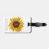 Étiquette À Bagage Tournesol Monogramme avec Points de Feuille d'Or (Dos horizontal)