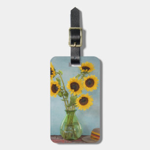 Étiquette À Bagage Tournesols dans un vase sur une table