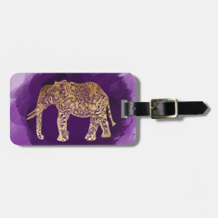 Étiquette À Bagage traçage tribal de pourpre d'éléphant d'or de faux