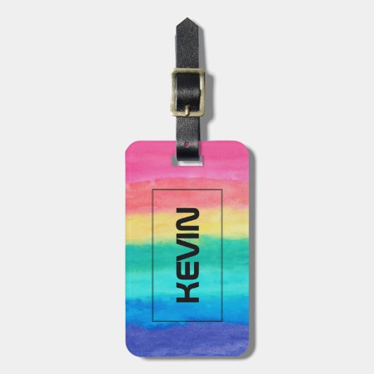 Étiquette À Bagage Traces Abstraites de pinceau rose bleu-vert et jau (Devant Vertical)