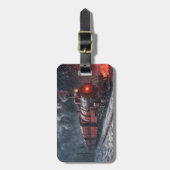 Étiquette À Bagage Train vintage En Neige (Devant Vertical)