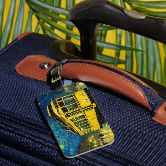 Étiquette À Bagage tramway jaune sur une nuit étoilée -Budapest (Insitu Rectoal 1)