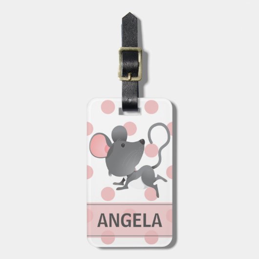 Étiquette À Bagage Tranquille en souris mignonne Pois personnalisés (Devant Vertical)
