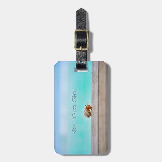 Étiquette À Bagage Tranquille Hermite Crabe Plage Voyage Aqua Seashel (Devant Vertical)