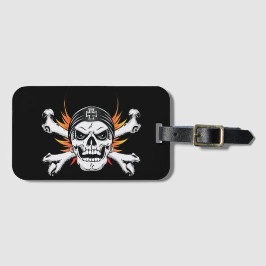 Étiquette À Bagage Traverses du crâne avec ailes flamboyantes (Devant Horizontal)