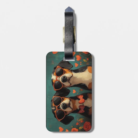 Étiquette À Bagage Treeing Walker Coonhound Coeur Saint-Valentin (Dos Vertical)